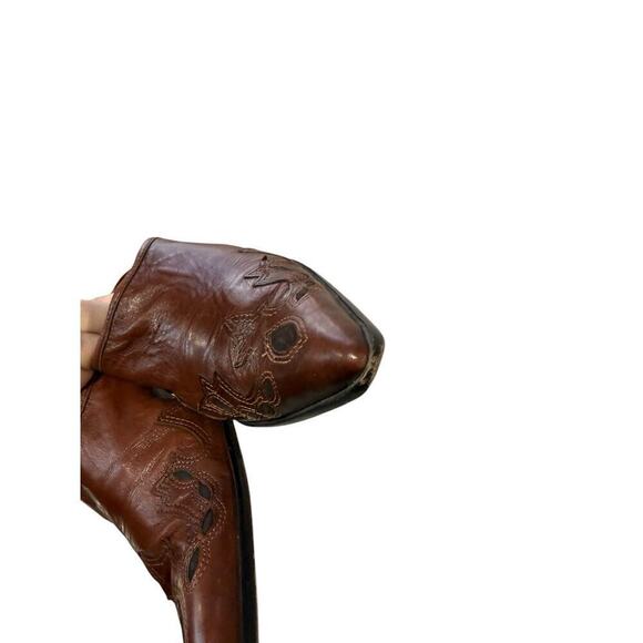 Antonio Melani Brown Tooled Carved Western Pointed Toe Mule Kitten Heel Women 9M - Picture 9 of 14